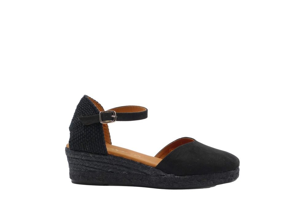Alpargata Hebilla Suede Negro 3 Cuerdas